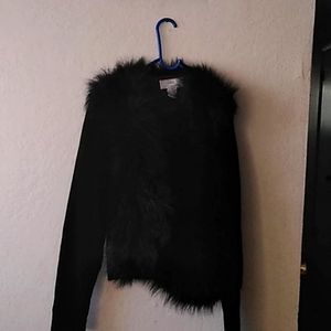Lisa International L Black Faux Fur Sweater Jacket